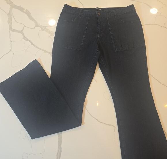 Who What Wear High Waisted Flare Dark Wash Stretch Trouser Jeans Blue Size 14 - Picture 1 of 6